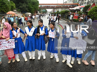 Anti-quota protesters are shouting slogans during a road-block demonstration at Banani in Dhaka, Bangladesh, on July 16, 2024. At least six...