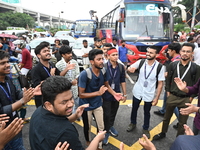 Anti-quota protesters are shouting slogans during a road-block demonstration at Banani in Dhaka, Bangladesh, on July 16, 2024. At least six...