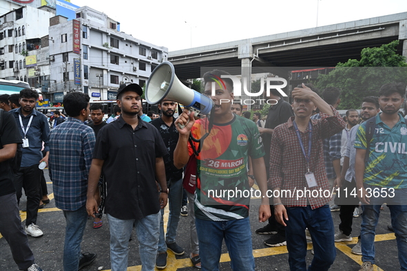 Anti-quota protesters are shouting slogans during a road-block demonstration at Banani in Dhaka, Bangladesh, on July 16, 2024. At least six...