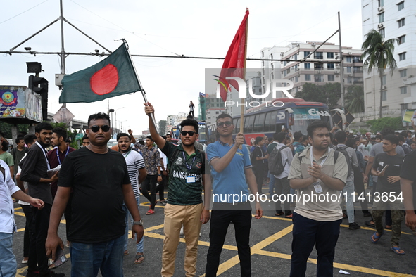 Anti-quota protesters are shouting slogans during a road-block demonstration at Banani in Dhaka, Bangladesh, on July 16, 2024. At least six...