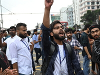 Anti-quota protesters are shouting slogans during a road-block demonstration at Banani in Dhaka, Bangladesh, on July 16, 2024. At least six...