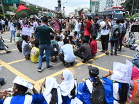 Anti-quota protesters are shouting slogans during a road-block demonstration at Banani in Dhaka, Bangladesh, on July 16, 2024. At least six...