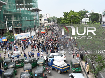 Anti-quota protesters are shouting slogans during a road-block demonstration at Banani in Dhaka, Bangladesh, on July 16, 2024. At least six...