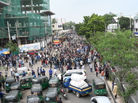 Anti-quota protesters are shouting slogans during a road-block demonstration at Banani in Dhaka, Bangladesh, on July 16, 2024. At least six...