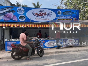 Fish are standing along the roadside in Punalur, Kerala, India, on April 04, 2024. (