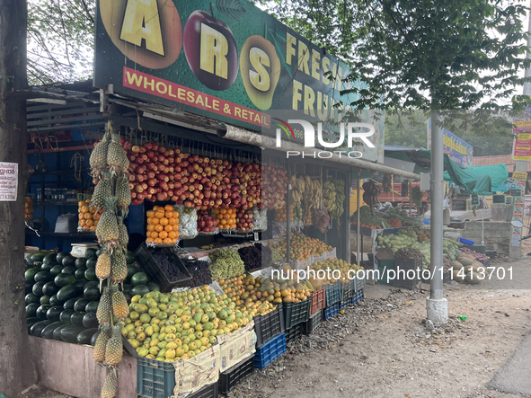 A fruit stand is operating in Punalur, Kerala, India, on April 04, 2024. 