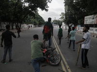 Anti-quota protestors are blocking the road in Dhaka, Bangladesh, on July 16, 2024. (