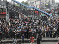 Anti-quota protestors are blocking the road following the death of fellow protesters during a clash with the pro-government student wing in...