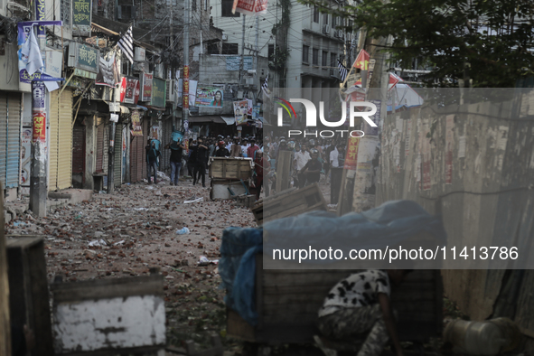 Pro-government student wing and anti-quota protestors are clashing in Dhaka, Bangladesh, on July 16, 2024. 