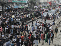 Anti-quota protestors are blocking the road following the death of fellow protesters during a clash with the pro-government student wing in...