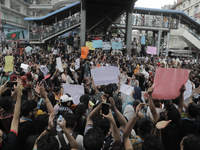 Anti-quota protestors are blocking the road following the death of fellow protesters during a clash with the pro-government student wing in...