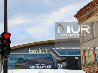 The roof the the Fiserv Forum in Milwaukee, Wisconsin is seen during the second day of the Republican National Convention on July 16, 2024....