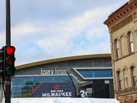 The roof the the Fiserv Forum in Milwaukee, Wisconsin is seen during the second day of the Republican National Convention on July 16, 2024....