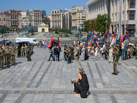 Servicewomen are carrying the coffin of the commander of the OUN volunteer battalion Mykola Kokhanivskyi, who died near Vovchansk in Kharkiv...