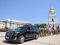 The funeral procession with the coffin of the commander of the OUN volunteer battalion Mykola Kokhanivskyi, who died near Vovchansk in Khark...