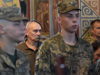 Servicemen are attending a memorial service for the commander of the OUN volunteer battalion Mykola Kokhanivskyi, who died near Vovchansk in...