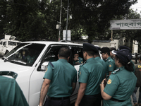 A senior police official is having a short meeting with on-duty officers in Dhaka, Bangladesh, on July 17, 2024. (