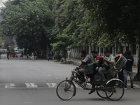 Students are leaving the Dhaka University dormitory as violence is erupting in Dhaka, Bangladesh, on July 17, 2024. (