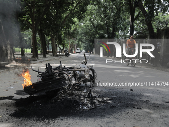 Students are leaving the Dhaka University dormitory as violence is erupting in Dhaka, Bangladesh, on July 17, 2024. (