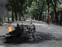 Students are leaving the Dhaka University dormitory as violence is erupting in Dhaka, Bangladesh, on July 17, 2024. (