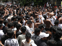 Shi'ite Muslims are flagellating themselves during a Muharram procession marking Ashura, in Kolkata, India, on July 17, 2024. (