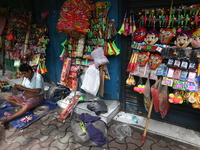 A vendor is making toys for selling during a Muharram procession marking Ashura in Kolkata, India, on July 17, 2024. (