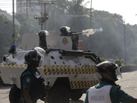 Police are firing tear gas towards anti-quota protestors in Dhaka, Bangladesh, on July 17, 2024. (