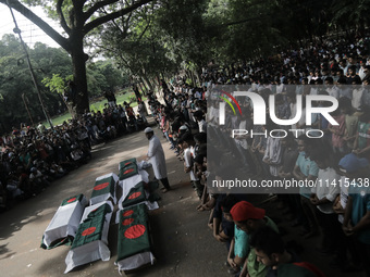 Anti-quota protestors are attending a shadow funeral of their fellow protesters who are dying around the country while protesting in Dhaka,...