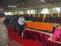 Indian ARMY personnel are paying respect in front of the coffin of martyred Army captain Brijesh Thapa, a resident of Darjeeling who was kil...