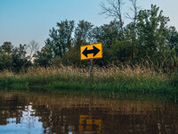 The Sugar River in Albany, WI, is swelling above flood stage after back-to-back derechos are hitting parts of the Midwest, including Wiscons...