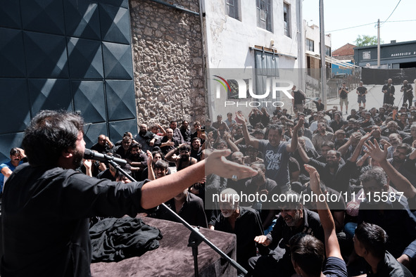 Shiite Muslim mourners are taking part in a religious procession on the tenth day of Ashura in the Islamic month of Muharram in Pireaus, Gre...