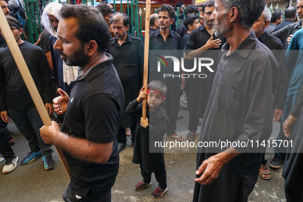 A Kashmiri Shia Muslim kid is participating in the Ashura procession in Srinagar, Indian Administered Kashmir, on July 17, 2024. 