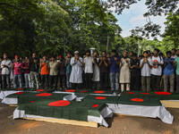 Anti-quota protester students are joining in funeral prayers with dummy coffins at the University of Dhaka campus, a day after the clash bet...