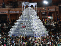 Indian Muslims are carrying 'Tazias' as they are taking part in a Muharram procession in Jaipur, Rajasthan, India, on July 17, 2024. During...