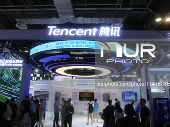 Tencent is participating at the World Artificial Intelligence Conference 2024 in Shanghai, China, on July 5, 2024, displaying Tencent Cloud...