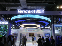 Tencent is participating at the World Artificial Intelligence Conference 2024 in Shanghai, China, on July 5, 2024, displaying Tencent Cloud...