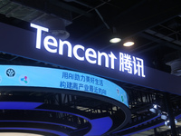 Tencent is participating at the World Artificial Intelligence Conference 2024 in Shanghai, China, on July 5, 2024, displaying Tencent Cloud...