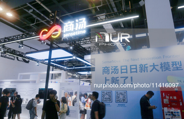 Visitors are visiting the Sensetime booth at the 2024 World Artificial Intelligence Conference in Shanghai, China, on July 5, 2024. 