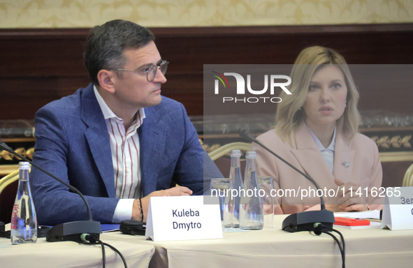 Minister of Foreign Affairs of Ukraine Dmytro Kuleba and First Lady Olena Zelenska are attending the meeting of the Council for Human Rights...