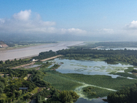 A photo is showing the sunny scenery of the Sanmenxia section of the Yellow River in Sanmenxia, China, on July 18, 2024. (