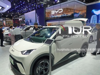 CHANGCHUN, CHINA - JULY 17, 2024 - Spectators look at BYD Seagull electric cars at the 21st Changchun International Automobile Expo in Chang...