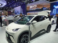 CHANGCHUN, CHINA - JULY 17, 2024 - Spectators look at BYD Seagull electric cars at the 21st Changchun International Automobile Expo in Chang...