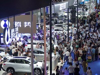 Visitors are visiting the exhibition area of self-branded new energy vehicles at the 21st Changchun International Automobile Expo in Changch...