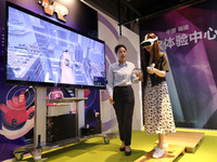 FUZHOU, CHINA - JULY 17, 2024 - Visitors experience a VR project at a VR Experience center in Fuzhou, Fujian province, China, July 17, 2024....