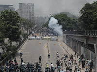 Anti-quota protestors and police are engaging in a clash in Dhaka, Bangladesh, on July 18, 2024. (