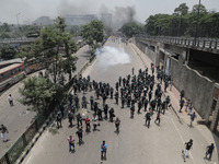 Anti-quota protestors and police are engaging in a clash in Dhaka, Bangladesh, on July 18, 2024. (