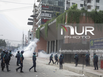 Anti-quota protestors and police are engaging in a clash in Dhaka, Bangladesh, on July 18, 2024. (