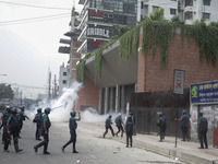 Anti-quota protestors and police are engaging in a clash in Dhaka, Bangladesh, on July 18, 2024. (