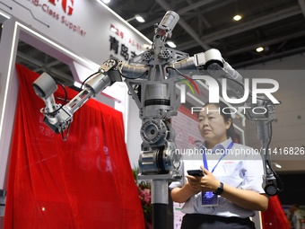 A humanoid robot drive system is being displayed by an exhibitor at the 26th China Qingdao International Industrial Automation Technology an...