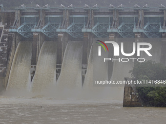 Daecheong Dam is discharging 500 tons of water per second to lower the water level amid heavy rain in Cheongju, around 140 kilometers south...